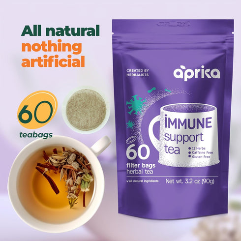 Aprika Life Immunity Booster Decaffeinated Tea Bags - Pure Herbal Immunity Blend, 60 Bags, Lemon Balm, Peppermint,