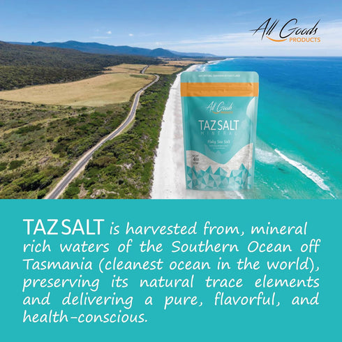 4oz (114gr.) All Goods Tazmanian Mineral Flaky Sea Salt for Cooking & Pastry-Grade, Elevate Cookies, Breads & Desserts