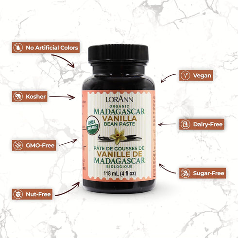 4 LorAnn Organic Madagascar Vanilla Bean Paste, Ounce
