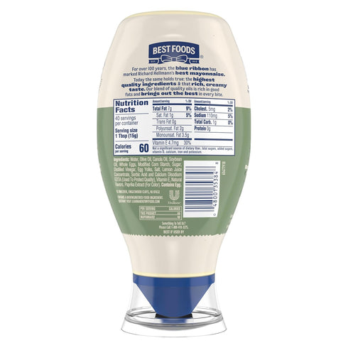 3-ALA 20 oz Best Foods Mayonnaise Dressing Olive Oil Mayo Squeeze Condiment for Simple Meals Rich in Omega