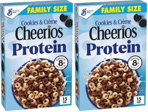 Cheerios Protein Cereal,Cookies and Crme,8g Protein,Family Size,15 oz,(Pack of 2)