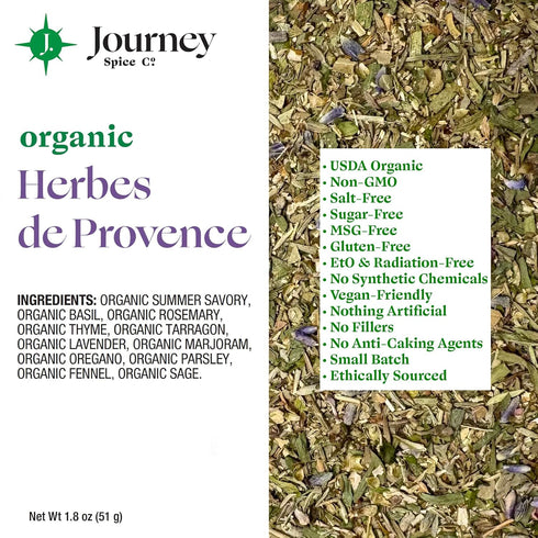1.8 oz. Organic Herbes de Provence by Journey Spice Co. | Gourmet French Herb Blend Seasoning for Poultry, Vegetables