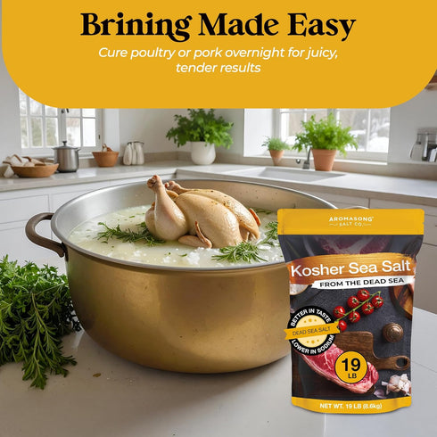 100% 19 Lb, Aromasong Natural Sea Salt from the Dead Sea Food Grade Kosher Salt Grain, Gluten Free Unrefined, Grinder