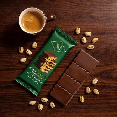 3.5oz 100g, Rah Dubai Chocolate Bar Pistachio, - Gourmet Chocolate Bar | Dubai Chocolate Bar Pistachio | Loaded