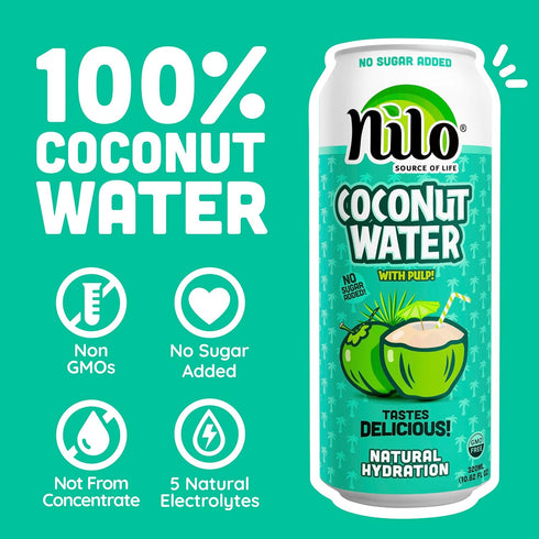 100% 10.8 oz (Pack 12) NILO Pure Coconut Water | NO Sugar added | GMO FREE | NOT from Concentrate |