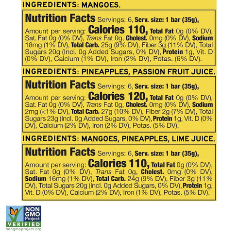 40 3 Pack, 1-3 (35g Pack 18) South Snacks Premium Tropical Fruit Bars Mix of Variety Just ingredients, Mango, Pineapple