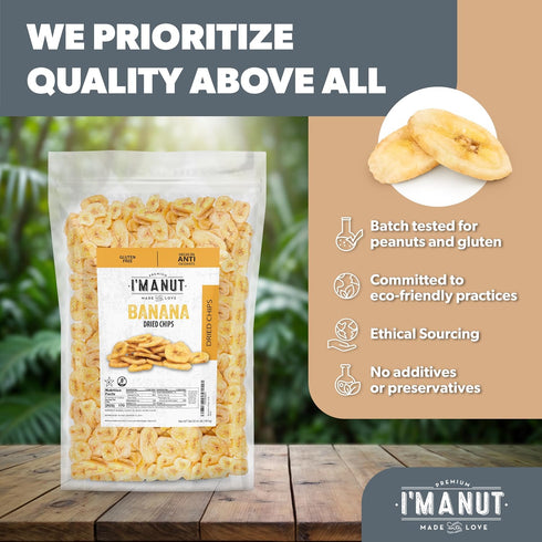 32oz Premium Dried Banana Chips | Non-GMO, Batch Tested Gluten & Peanut Free | Ethically Sourced for Guilt-Free