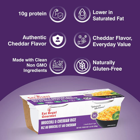 1 8.8 Oz Pack 6 Eat Regal Broccoli & Cheddar Rice, Gluten-Free, Ready in Minutes, Cups