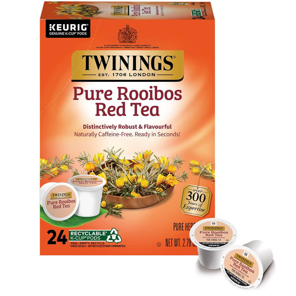 Twinings Pure Rooibos Red Tea K-Cup Pods, 24 Count (Pack of 1), Naturally Caffeine-Free, Enjoy Hot or Iced