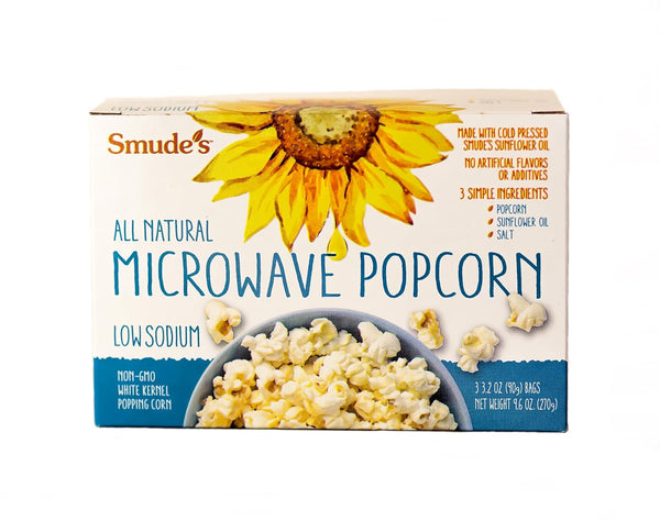 Smude's Brand All Natural Microwave Popcorn – Low Sodium, 3 Simple Ingredients, Healthy Snack, 1 box of 3 bags
