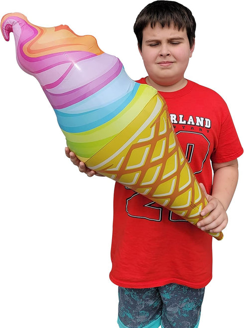 (33") (6 Pack) Zugar Land Rainbow Ice Cream Cone Inflates Vinyl. Colorful Large Huge Soft Ice Cream Swirl Display Decor
