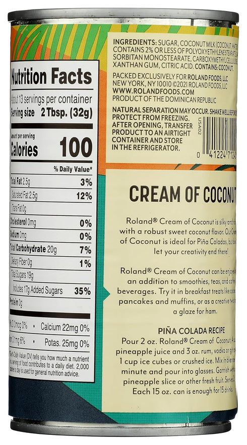 15 Pack 1 Roland Foods Cream of Coconut, Ounce Can