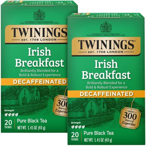 Twinings Irish Breakfast Tea, Decaf Tea Bags, Strong and Distinctive Black Decaffeinated