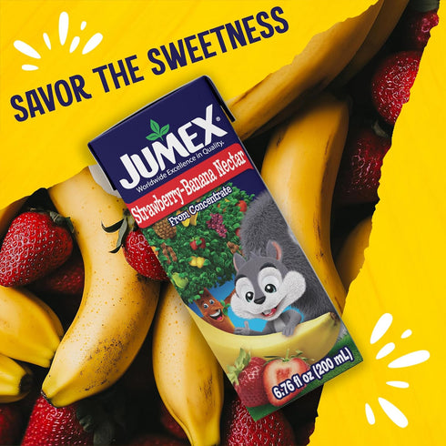 6.76oz, 24 Pack Jumex Strawberry Banana Nectar Juice Boxes for Kids - Fruit Juice Box with Straw - Mini Drinks for Kids