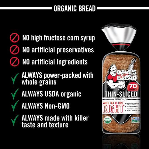 20.5 oz Dave's Killer Bread White Bread Done Right Thin-Sliced, Organic White Bread, Loaf