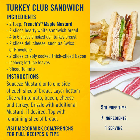 12 oz Frenchs Mustard, Maple, Made with Maple Syrup, Smooth & Sweet Mustard and Dipping Sauce, For Sandwiches, Salmon