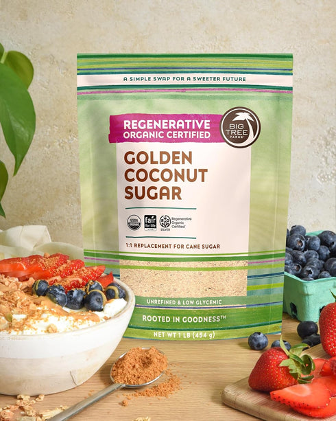 16 Oz (Pack 2) Big Tree Farms Organic Golden Coconut Sugar - Coconut Palm Sugar, Unrefined, Fine Crystals, Cane Sugar