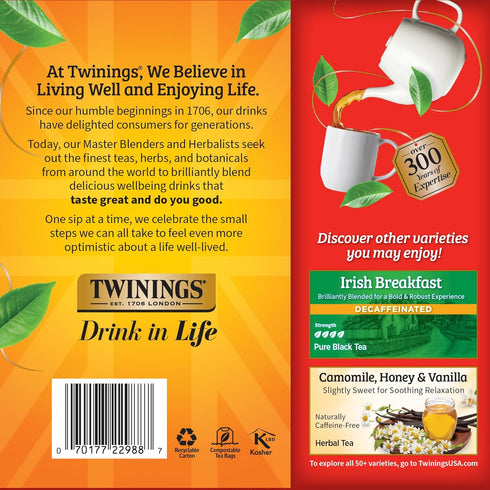 100 Count (Pack 1), 100 Twinings Decaffeinated English Breakfast Black Tea Individually Wrapped Bags, of Smooth