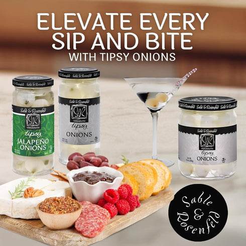 5 oz Pack 5 Tipsy Cocktail Onions in Jar with French Vermouth - Pickled Silverskin Onions for Cocktails, Appetizers