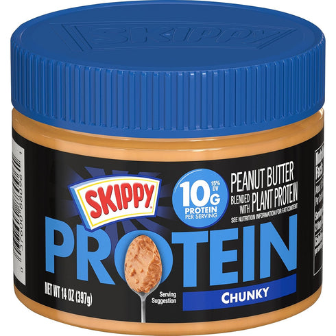 SKIPPY Peanut Butter Blended with Plant Protein, Chunky, 14 Ounce (Pack of