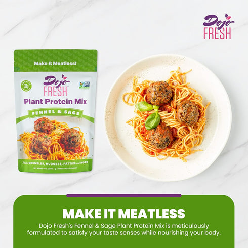 31g (8 oz) Dojo Fresh Fennel & Sage Plant Protein Mix (Wheat-Based, Seitan-Style) Protein-Rich Crumbles for Pan-Fry