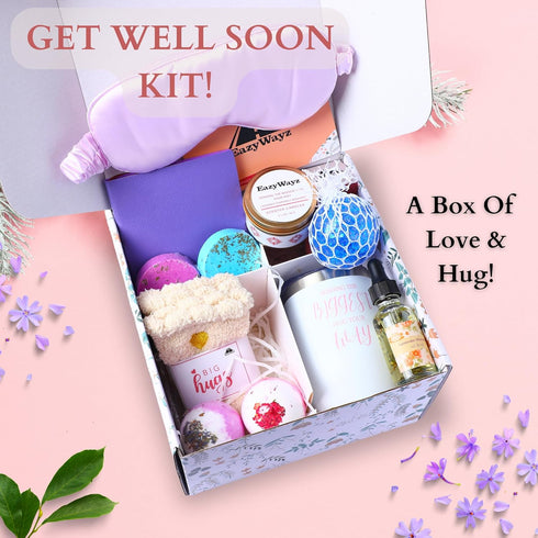 Get Well Soon Gifts for Women & Men, 11pcs Self Care Package for Sick Friend, Relaxing Spa Gift Box
