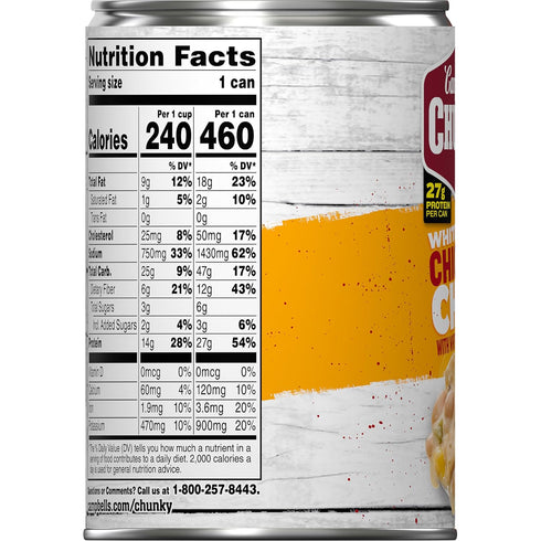 16.5 oz (Pack 12) Campbells Chunky White Bean Chicken Chili, Can