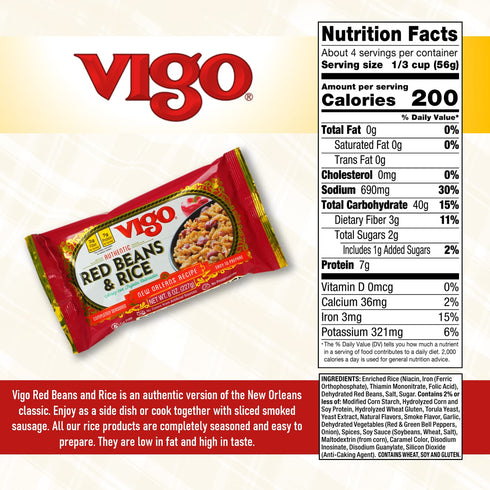 8oz Pack 1) Vigo Authentic Red Beans & Rice, Low Fat, (Red Beans & Rice