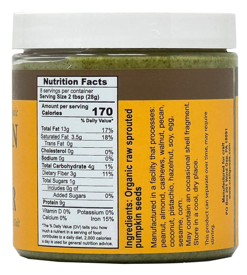 (8 crait Organic Raw Sprouted Pumpkin Seed Butter, Pumpkin Butter Spread, Unsweetened, Unsalted, Single Ingredient
