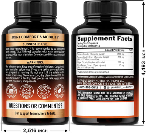 2365 95% Immunity 120 Turmeric Curcumin Supplement mg - Turmeric with Ginger & Black Pepper - Highly Bioavailable