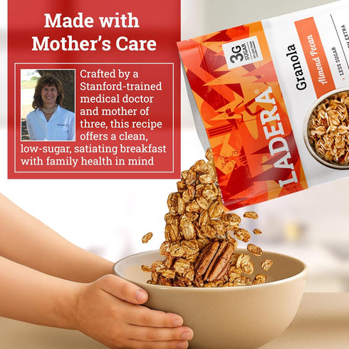 2 LB Ladera Almond Pecan Granola - Low Sugar Artisanal Breakfast Cereal, Gluten Free & Vegan, Honest Ingredients
