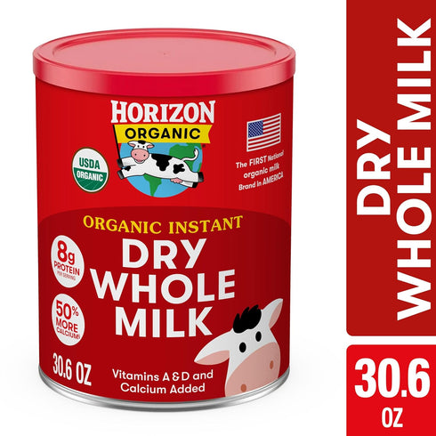 30.6 oz, Horizon Organic Instant Dry Whole Milk Powder, USDA Organic, Non-GMO, Shelf Stable, Great for Baking, Cooking