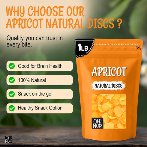 1 lb Packed Oh! Nuts Dried Apricot Luscious Natural - - Dried Fruit Discs - Sweetened Thin Apricot Slices - Dehydrated