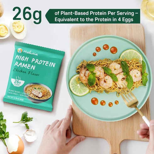 26g 6 Packs Hethstia High Protein Ramen Noodles Chicken Flavor, Plant-Based Protein Vegan Noodles, | Low Sugar, Low