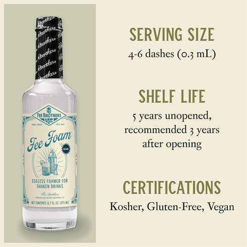 12.7 oz (375ml) Fee Brothers Fee Foam - Cocktail Foamer and Mixer, Egg Substitute, Vegan-Friendly, Gluten Free, fl