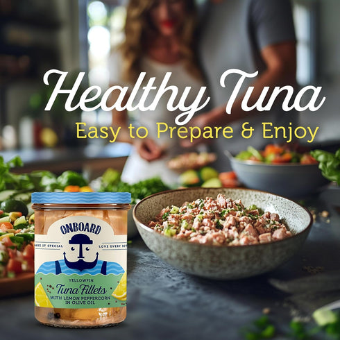 Packed (6 Packs, ONBOARD Yellowfin Tuna Fillets, Mediterranean Seafood Diet | Pescatarian Jarred Atun, Fresh Sea Tuna