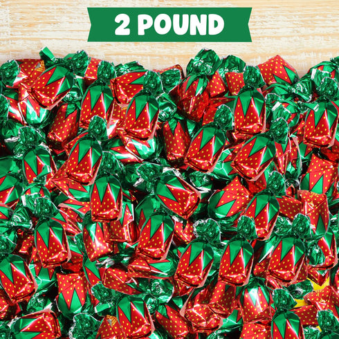 2 lbs Pack Strawberry Filled Hard Candy Bon Bons Bulk - Individually Wrapped Christmas Fruit-Filled Candy, Classic
