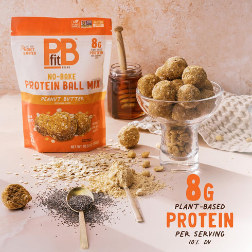 8g 10.58 Oz PBfit No Bake Peanut Butter Protein Ball Mix, Protein, Made with Chia Seeds & Whole Grain Oats, Gluten