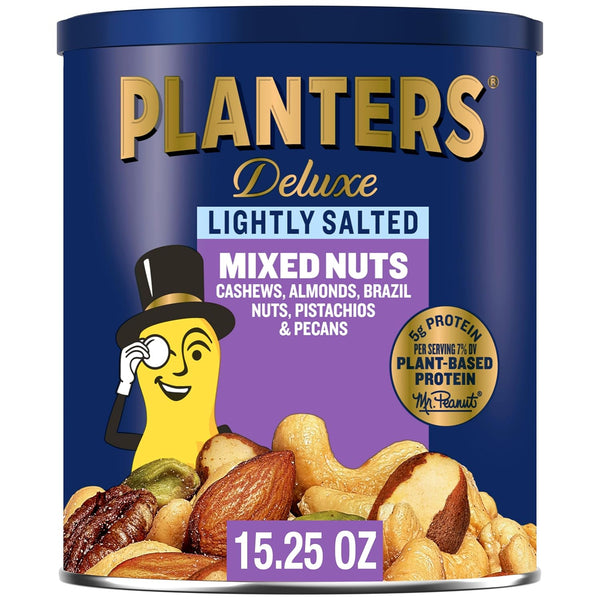 PLANTERS Deluxe Mixed Nuts, Cashews, Almonds, Brazil Nuts Mix, Pistachios, Pecans, Lightly