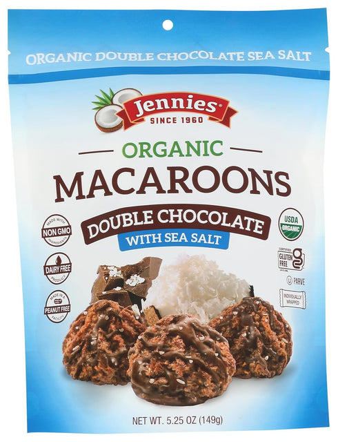 Jennies Organic Double Chocolate Macaroons, Sea Salt, 5.25oz | Dairy Free, Gluten Free, Peanut Free, Individually
