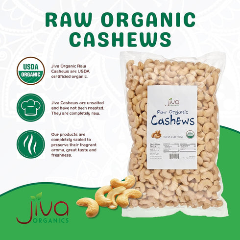 2 Jiva Organics Raw Organic Cashews (Whole) Pound Bag