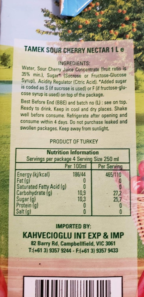 Tamek 1L 33.8 Oz. Pack 3 Sour Cherry Nectar Visne Suyu, - FL