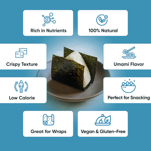 100 RSD Onigiri Seaweed Sheets Individually Wrapped Sheets Premium Roasted Nori for Sushi, Onigiri, Gimbap, & More