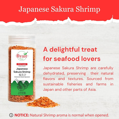 2 Oz, Byait Dried Japanese Sakura Shrimp Wild-Caught Baby Shrimp for Ramen Toppings, Seafood Soups, and Gourmet