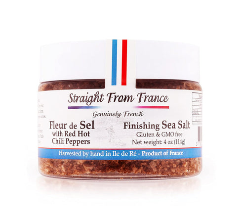 French Fleur De Sel Finishing Sea Salt with Red Pepper, 4 Oz - Straight from France