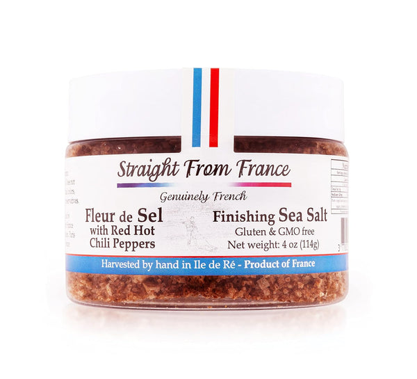 French Fleur De Sel Finishing Sea Salt with Red Pepper, 4 Oz - Straight from France