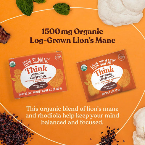 Four Sigmatic Lion's Mane Elixir Mushroom Coffee Alternative | Organic Lion's Mane Mushroom Powder, Rhodiola & Rose