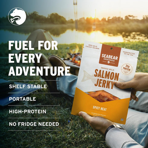 2-Pack 2.5 oz (Pack 2) SeaBear Spicy Heat Wild King Salmon Jerky Smoked Salmon Jerky, Wild-Caught Alaskan Salmon