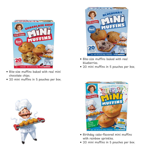 Pack, (2 Little Debbie Mini Muffin Variety Birthday Cake, Blueberry, Chocolate Chip Boxes Each)