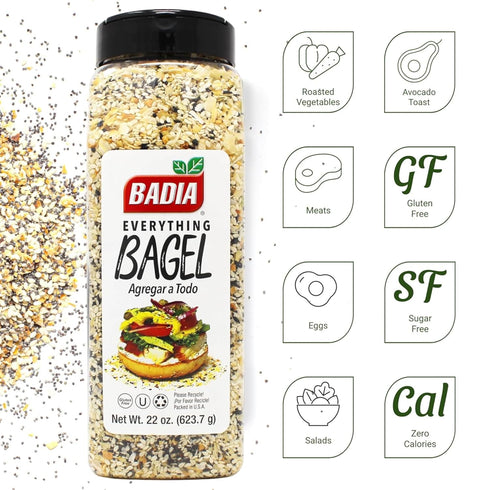 22 oz Badia Everything Bagel Seasoning Blend, - Sesame Seed, Poppy Seed, Garlic, Onion and Salt